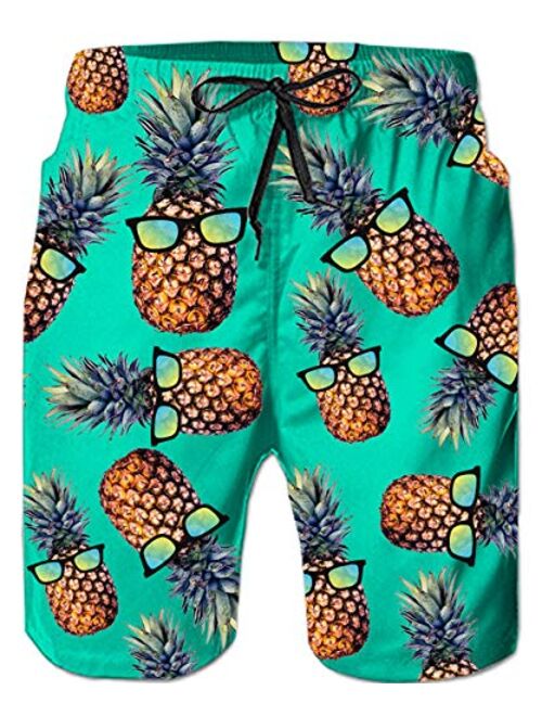 Loveternal Casual Mens Swim Trunks Quick Dry Printed Beach Shorts Summer Boardshorts with Mesh Lining