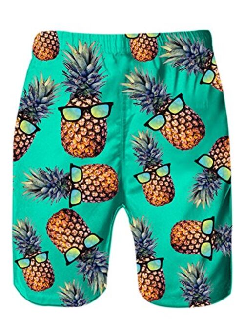 Loveternal Casual Mens Swim Trunks Quick Dry Printed Beach Shorts Summer Boardshorts with Mesh Lining