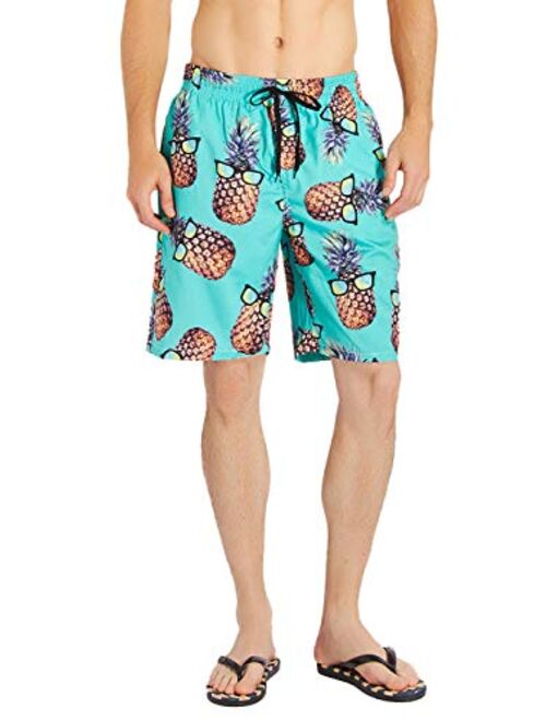 Loveternal Casual Mens Swim Trunks Quick Dry Printed Beach Shorts Summer Boardshorts with Mesh Lining