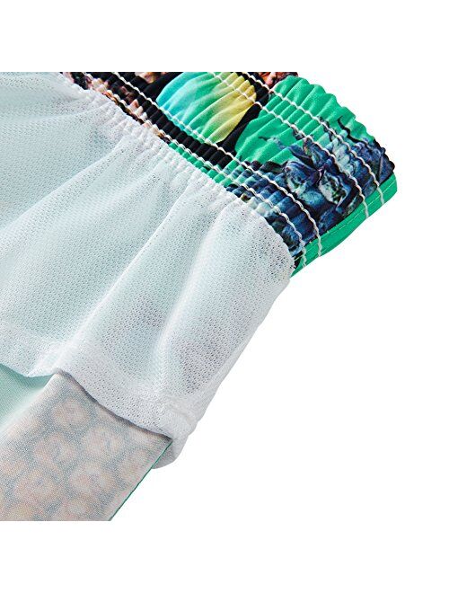 Loveternal Casual Mens Swim Trunks Quick Dry Printed Beach Shorts Summer Boardshorts with Mesh Lining