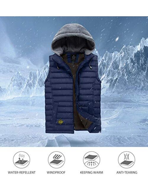 Wantdo Men's Puffer Vest Warm Sleeveless Winter Jacket with Detachable Hood