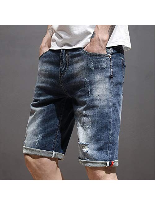 Liuhond Men's Casual Denim Ripped Mid Waist Distressed Jeans Shorts Hole Cut-Off Short Dark Blue