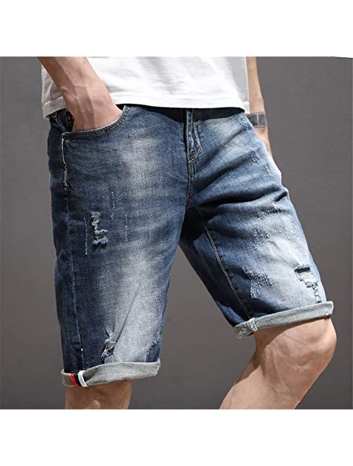 Liuhond Men's Casual Denim Ripped Mid Waist Distressed Jeans Shorts Hole Cut-Off Short Dark Blue