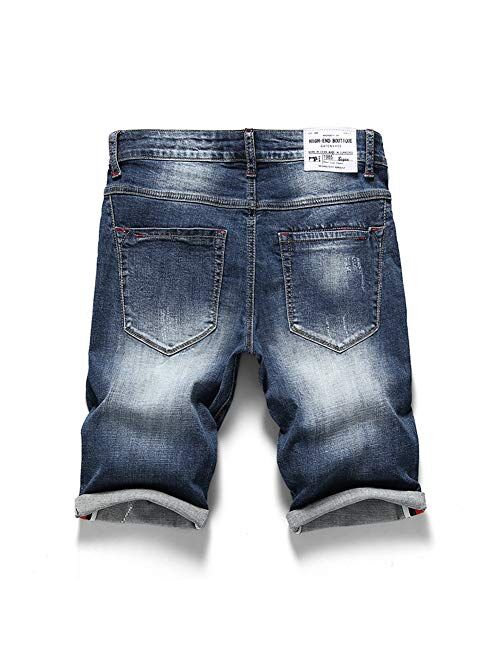 Liuhond Men's Casual Denim Ripped Mid Waist Distressed Jeans Shorts Hole Cut-Off Short Dark Blue