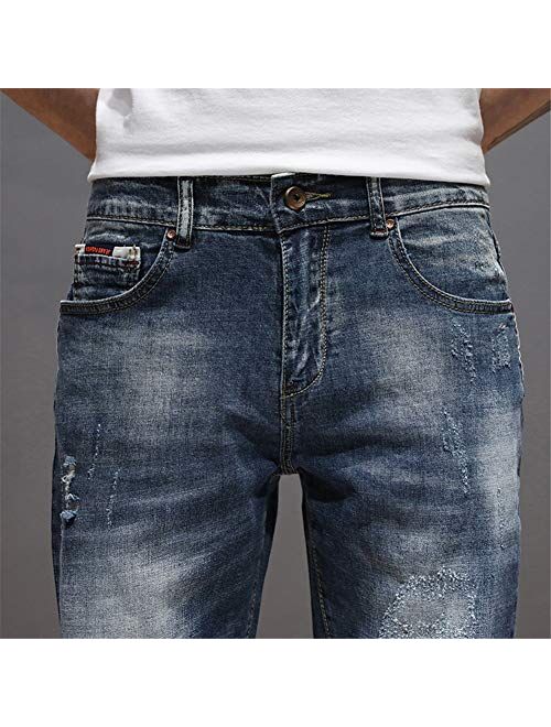 Liuhond Men's Casual Denim Ripped Mid Waist Distressed Jeans Shorts Hole Cut-Off Short Dark Blue