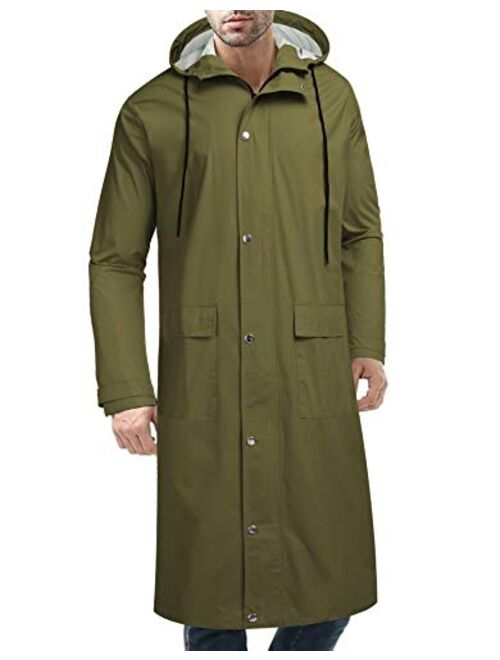 COOFANDY Men's Rain Jacket with Hood Waterproof Lightweight Active Long Raincoat