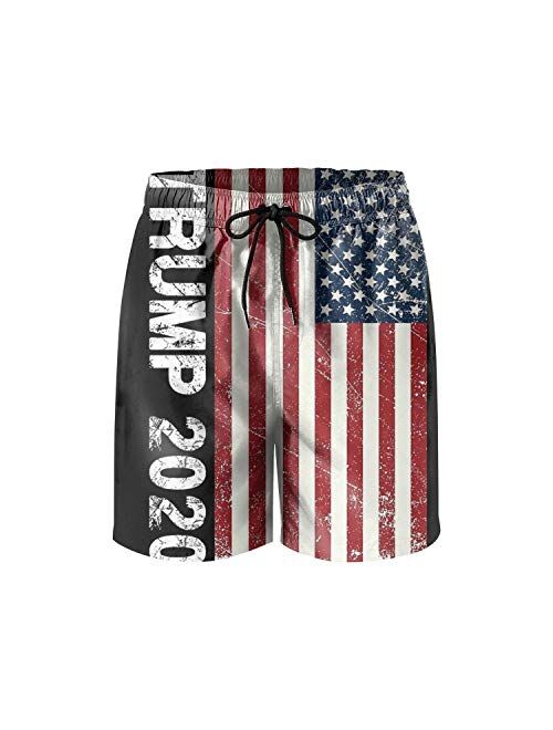 ZQ-SOUTH Trump 2020 American Flag Mens Printing Beach Shorts Swim Trunk Quick Dry