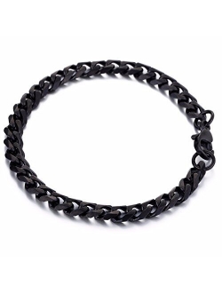 Trendsmax 7mm Mens Women Chain Gold Silver Black Stainless Steel Curb Cuban Link Chain Bracelet 7-11inch