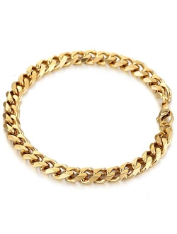 Trendsmax 7mm Mens Women Chain Gold Silver Black Stainless Steel Curb Cuban Link Chain Bracelet 7-11inch