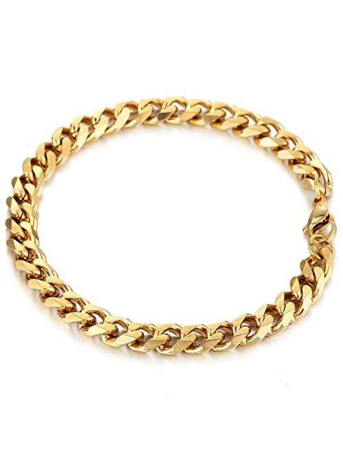 Trendsmax 7mm Mens Women Chain Gold Silver Black Stainless Steel Curb Cuban Link Chain Bracelet 7-11inch