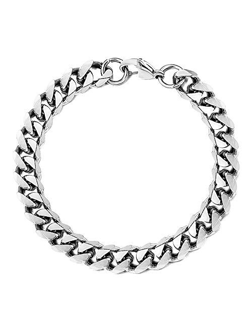 Trendsmax 7mm Mens Women Chain Gold Silver Black Stainless Steel Curb Cuban Link Chain Bracelet 7-11inch