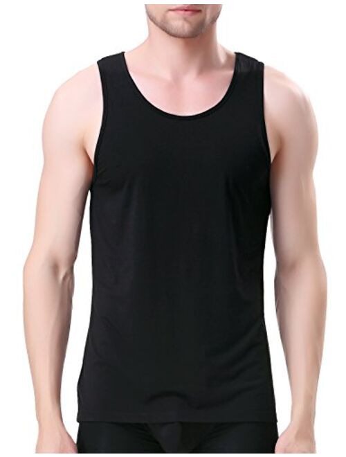 DAVID ARCHY Men's Bamboo Rayon & Cotton Undershirts Crew Neck Tank Tops A-Shirts in 3 or 4 Pack