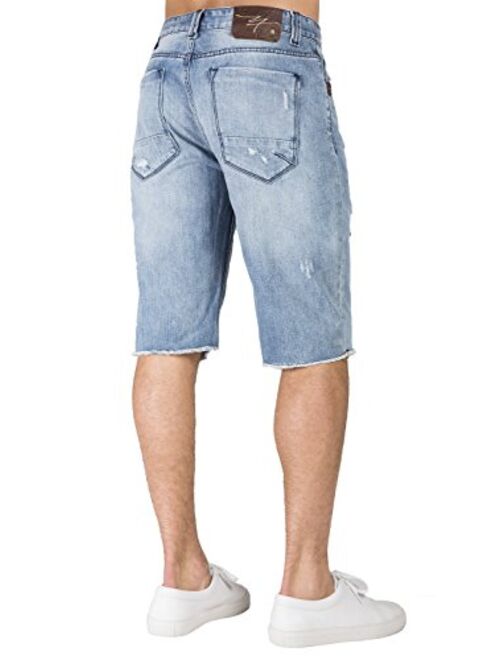 Level 7 Men's Light Blue Relax Premium Denim Cut Off Shorts Distressed Mended Raw Edge