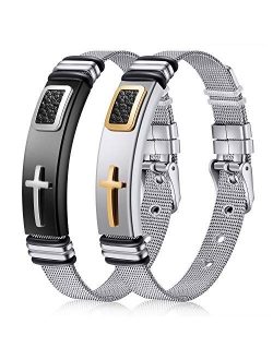 JINGCI Cross Bracelets for Men, Stainless Steel Religious Bracelet with Silicone and Leather for Couples Boys and Man