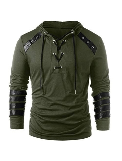 Men's Gothic Steampunk Shirts Sweatshirt Lace Up Long Sleeve Pullover Hooded Tee Tops