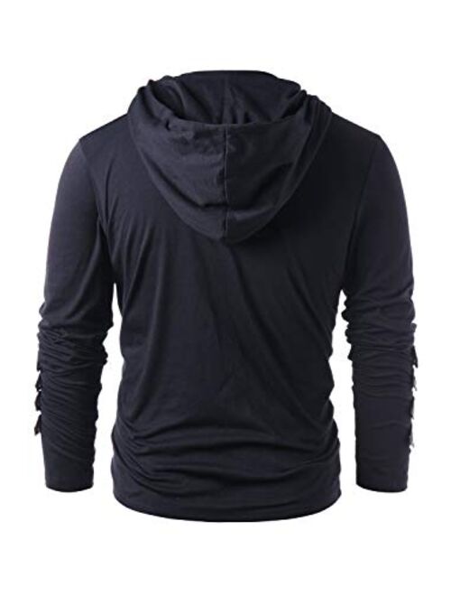 Men's Gothic Steampunk Shirts Sweatshirt Lace Up Long Sleeve Pullover Hooded Tee Tops