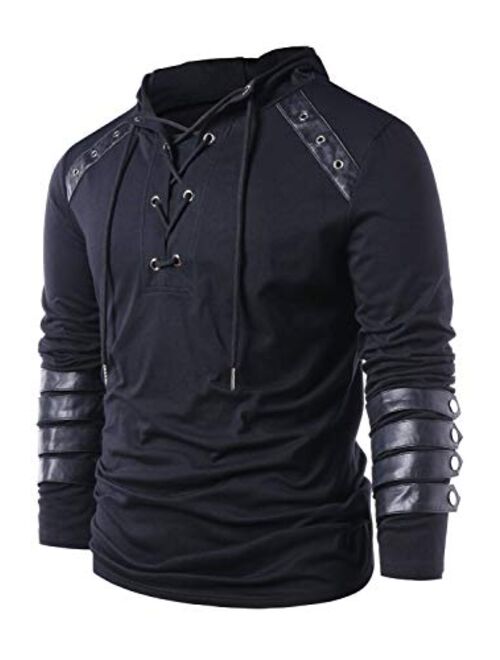 Men's Gothic Steampunk Shirts Sweatshirt Lace Up Long Sleeve Pullover Hooded Tee Tops