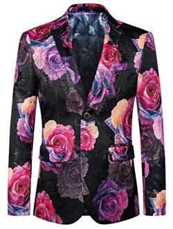 MOGU Mens Blazer Pink Floral Casual Large Size Slim Fit Suit Jacket