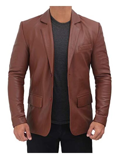 Blingsoul Mens Leather Blazer - Lambskin Leather Casual Blazer Jacket for Men