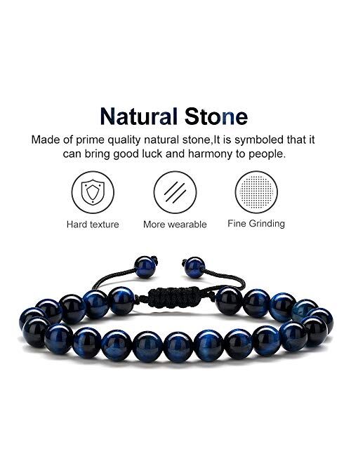 Gifts for Men Bracelet Lava Rock - 8mm Tiger Eye Lava Rock Stone Mens Anxiety Healing Bracelet, Stress Relief Adjustable Lava Rock Aromatherapy Essential Oil Diffuser Bra