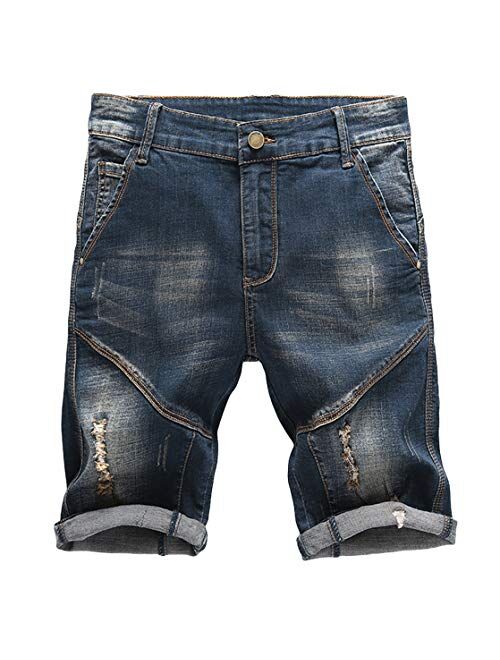 Baylvn Men's Casual Fashion Ripped Short Jeans Slim Fit Denim Short