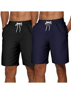 SILKWORLD Men's 2 Pack Swim Trunks Quick Dry Beach Boardshorts Classic Length