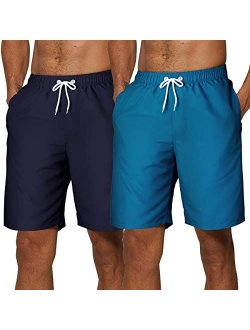 SILKWORLD Men's 2 Pack Swim Trunks Quick Dry Beach Boardshorts Classic Length