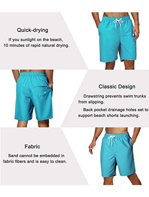 SILKWORLD Men's 2 Pack Swim Trunks Quick Dry Beach Boardshorts Classic Length