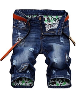 PASOK Men's Casual Denim Shorts Moto Biker Distressed Jeans Shorts