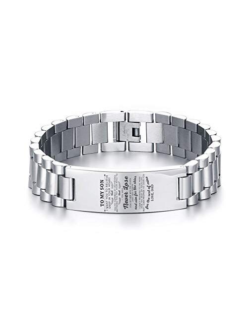 MEALGUET Stainless Steel to My Son Bracelet I Want You to Believe Deep in Your Heart Love Dad Son Link Bracelets to My Son, 8.2"