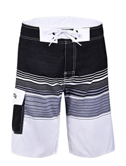 Nonwe Men's Quick Dry Wave Pattern with Mesh Lining Board Shorts