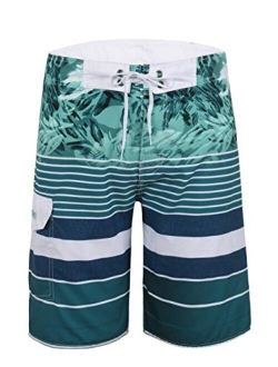 Nonwe Men's Quick Dry Wave Pattern with Mesh Lining Board Shorts