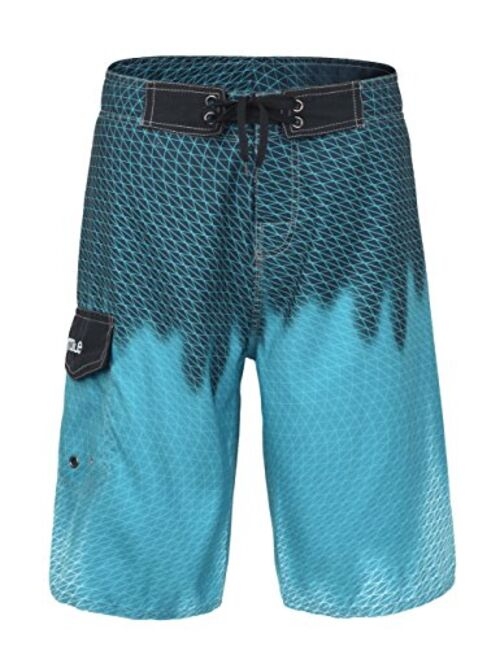 Nonwe Men's Quick Dry Wave Pattern with Mesh Lining Board Shorts