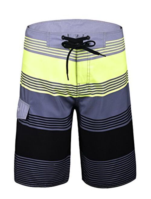 Nonwe Men's Quick Dry Wave Pattern with Mesh Lining Board Shorts