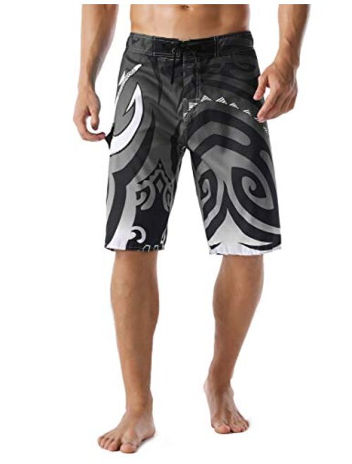 Nonwe Men's Quick Dry Wave Pattern with Mesh Lining Board Shorts