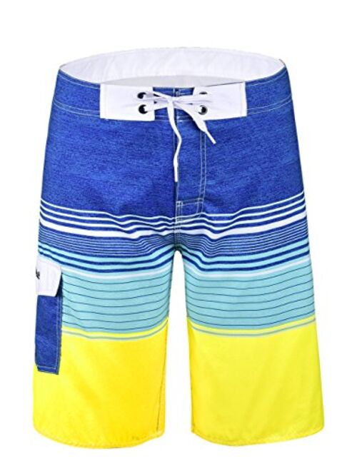 Nonwe Men's Quick Dry Wave Pattern with Mesh Lining Board Shorts