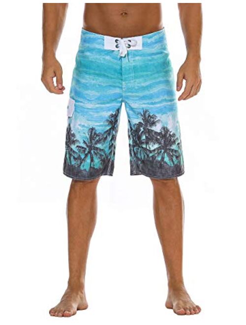 Nonwe Men's Quick Dry Wave Pattern with Mesh Lining Board Shorts