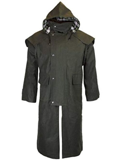 Walker & Hawkes - Unisex Waxed Long Cape Stockman Hooded Coat