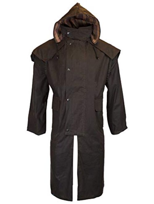 Walker & Hawkes - Unisex Waxed Long Cape Stockman Hooded Coat