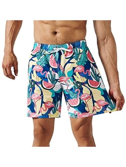 Mens 4 Way Stretchy Swim Trunks Swimwear Summer Board Shorts with Mesh Lining Pocket