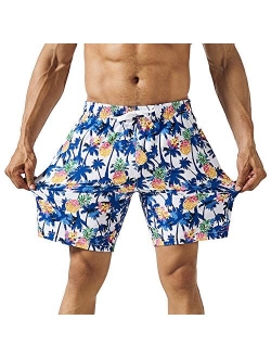 Mens 4 Way Stretchy Swim Trunks Swimwear Summer Board Shorts with Mesh Lining Pocket