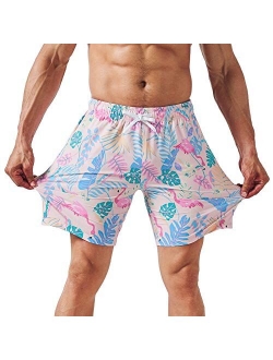 Mens 4 Way Stretchy Swim Trunks Swimwear Summer Board Shorts with Mesh Lining Pocket