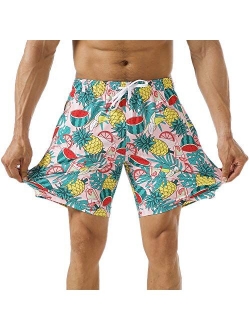 Mens 4 Way Stretchy Swim Trunks Swimwear Summer Board Shorts with Mesh Lining Pocket