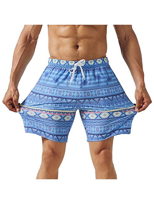 MaaMgic Mens 4 Way Stretchy Swim Trunks Swimwear Summer Board Shorts with Mesh Lining Pocket