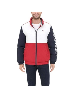 Men's Retro Colorblocked Stand Collar Performance Puffer Jacket