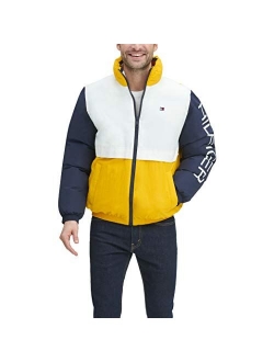 Men's Retro Colorblocked Stand Collar Performance Puffer Jacket