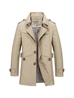 DAVID.ANN Men's Windbreaker Notch Lapel Single Breasted Coat