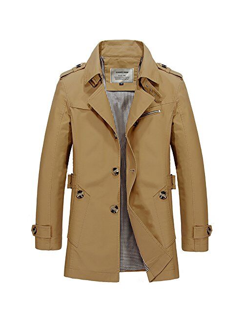 David Donahue DAVID.ANN Men's Windbreaker Notch Lapel Single Breasted Coat