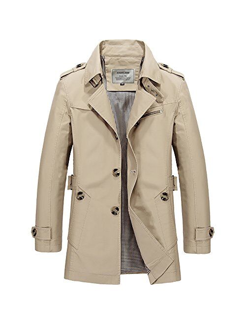 David Donahue DAVID.ANN Men's Windbreaker Notch Lapel Single Breasted Coat