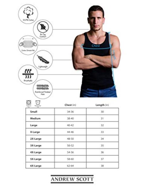 Andrew Scott Men's Cotton Solid 12 Pack Color Tank Top a Shirt